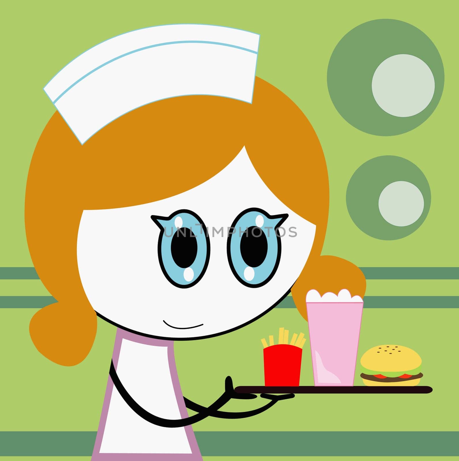 Waitress holding a tray of food