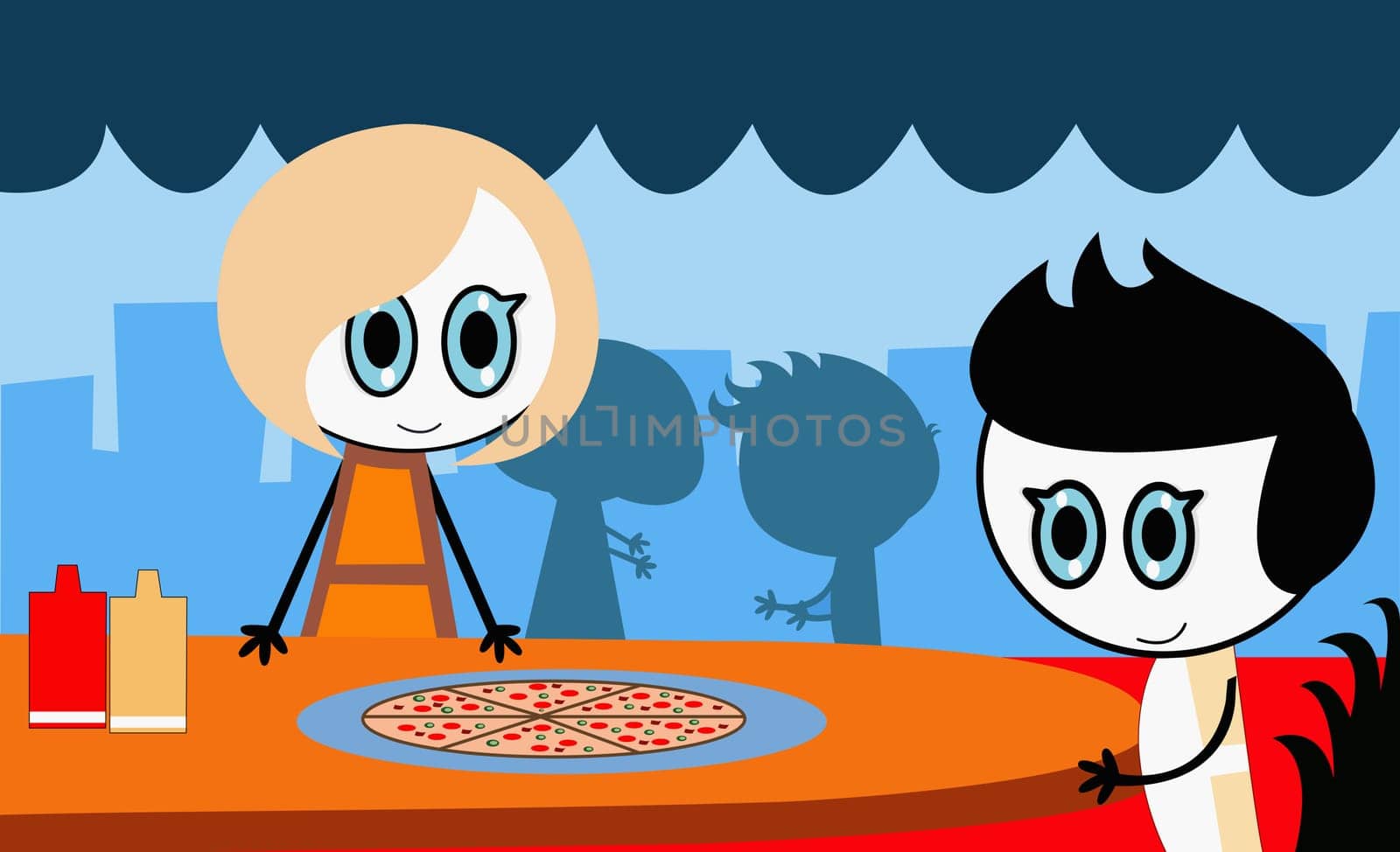 Boy and a girl standing at the table