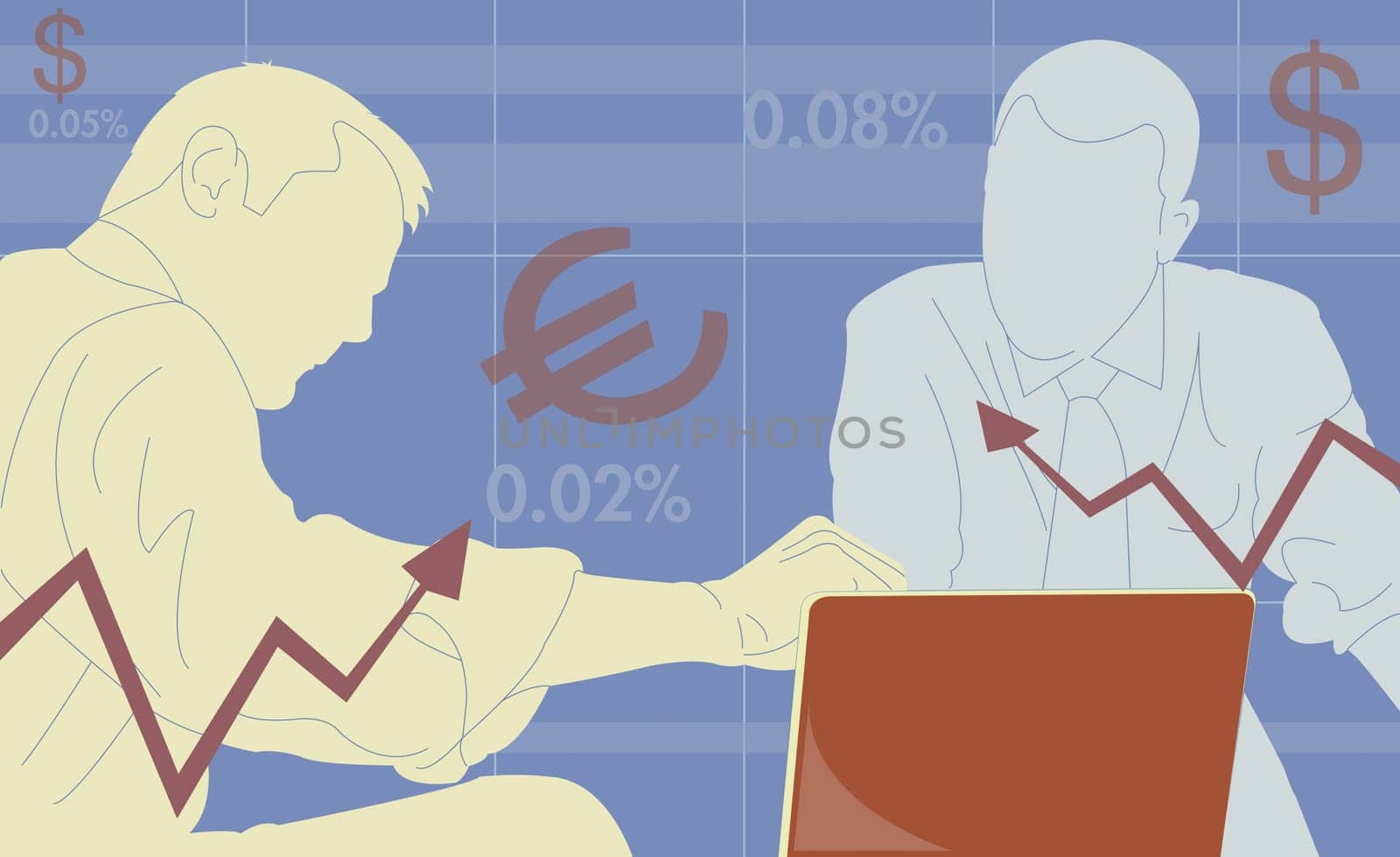 Two businessmen discussing and using a laptop