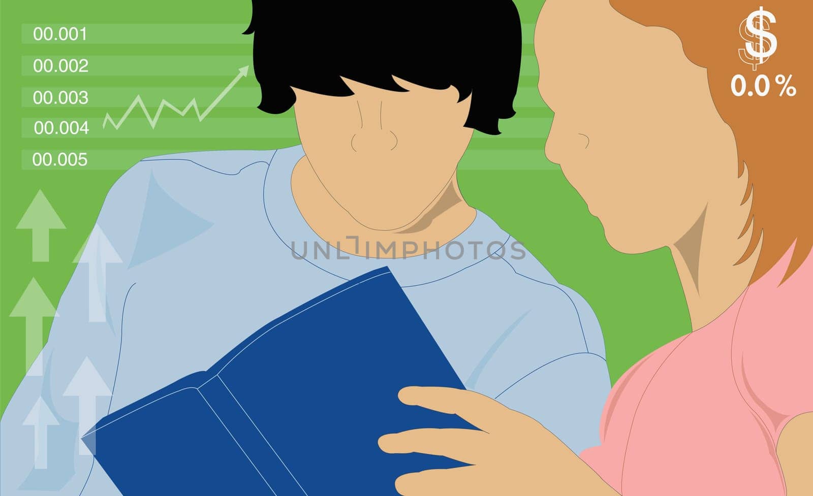 Woman and a man reading a book
