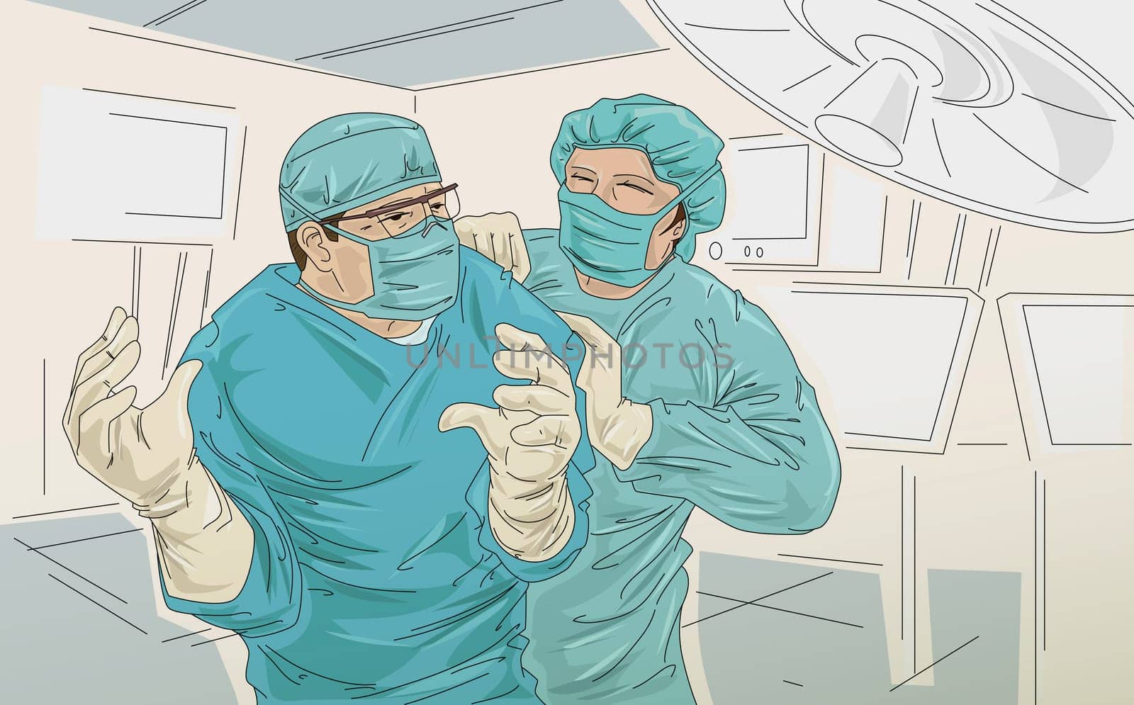 Two surgeons standing in an operating room