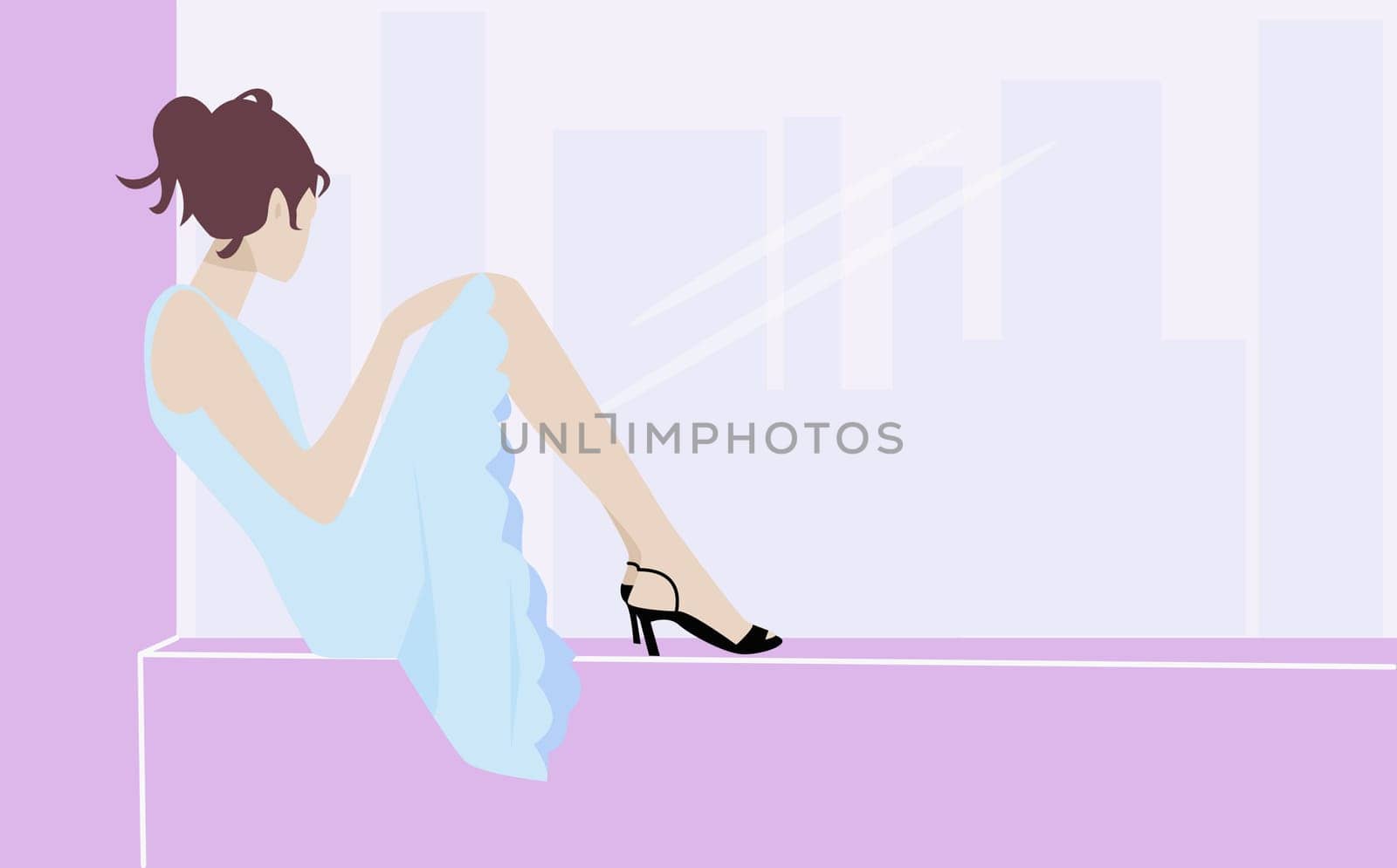 Young woman sitting on a window sill
