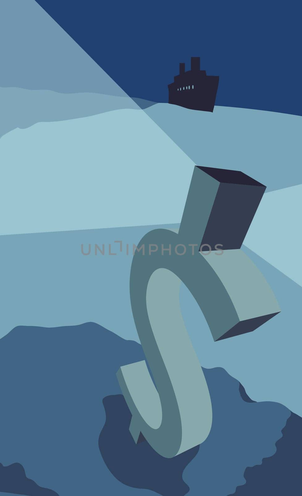 High angle view of a dollar sign underwater