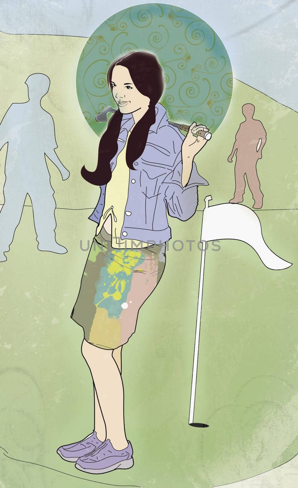 Woman holding a golf club in a golf course