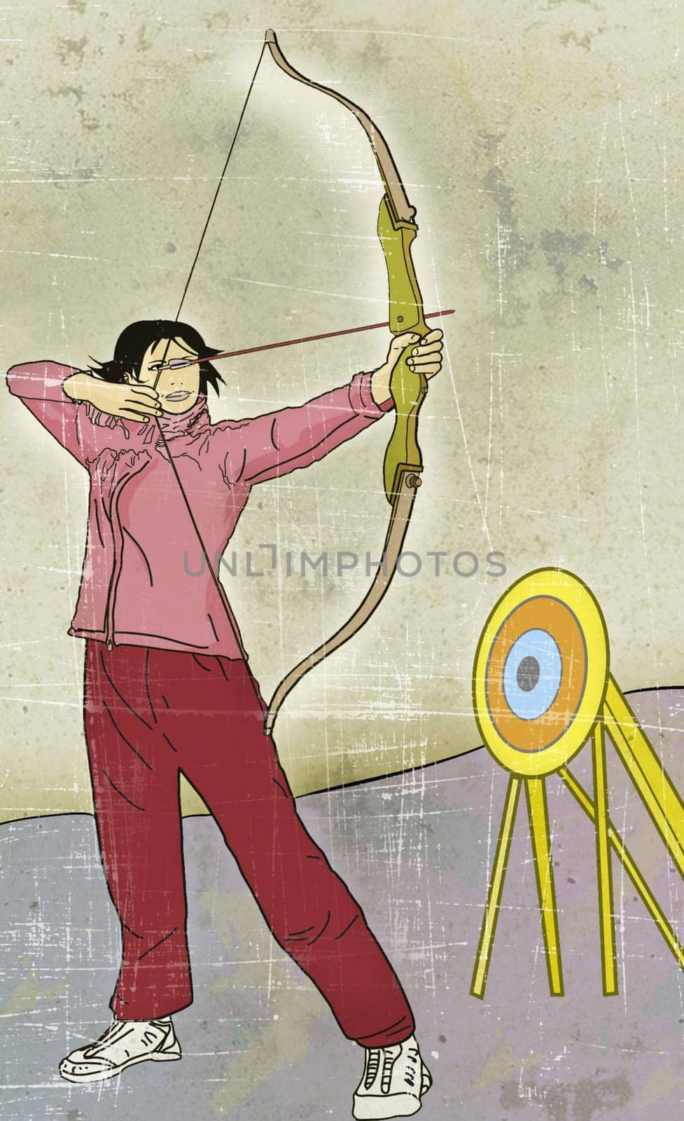 Woman aiming with a bow and an arrow
