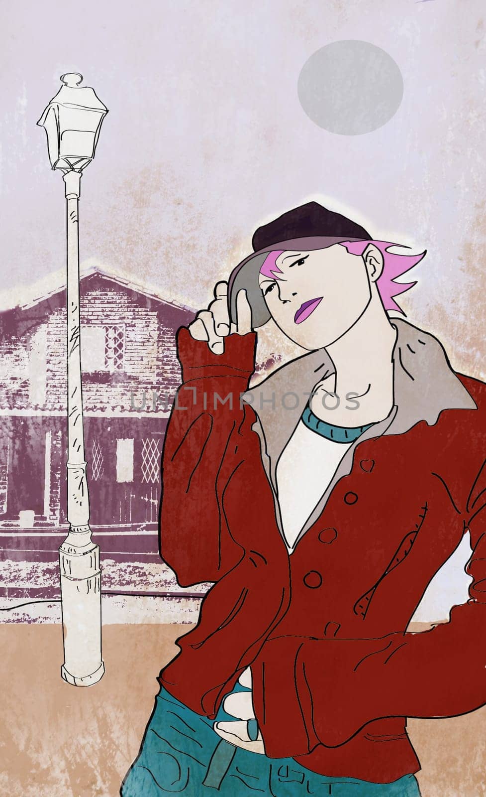 Woman holding the flap of her cap