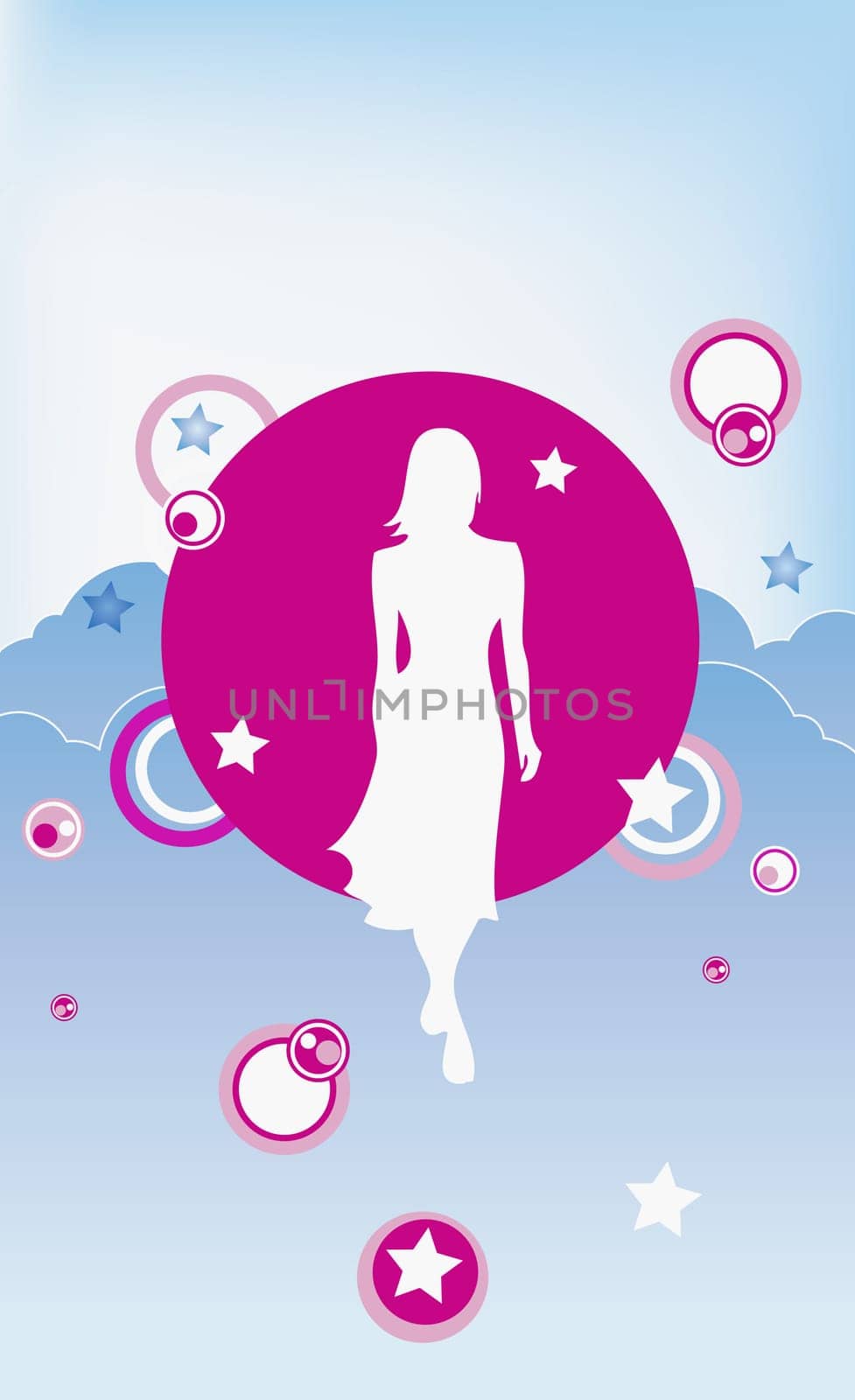 Woman walking on clouds