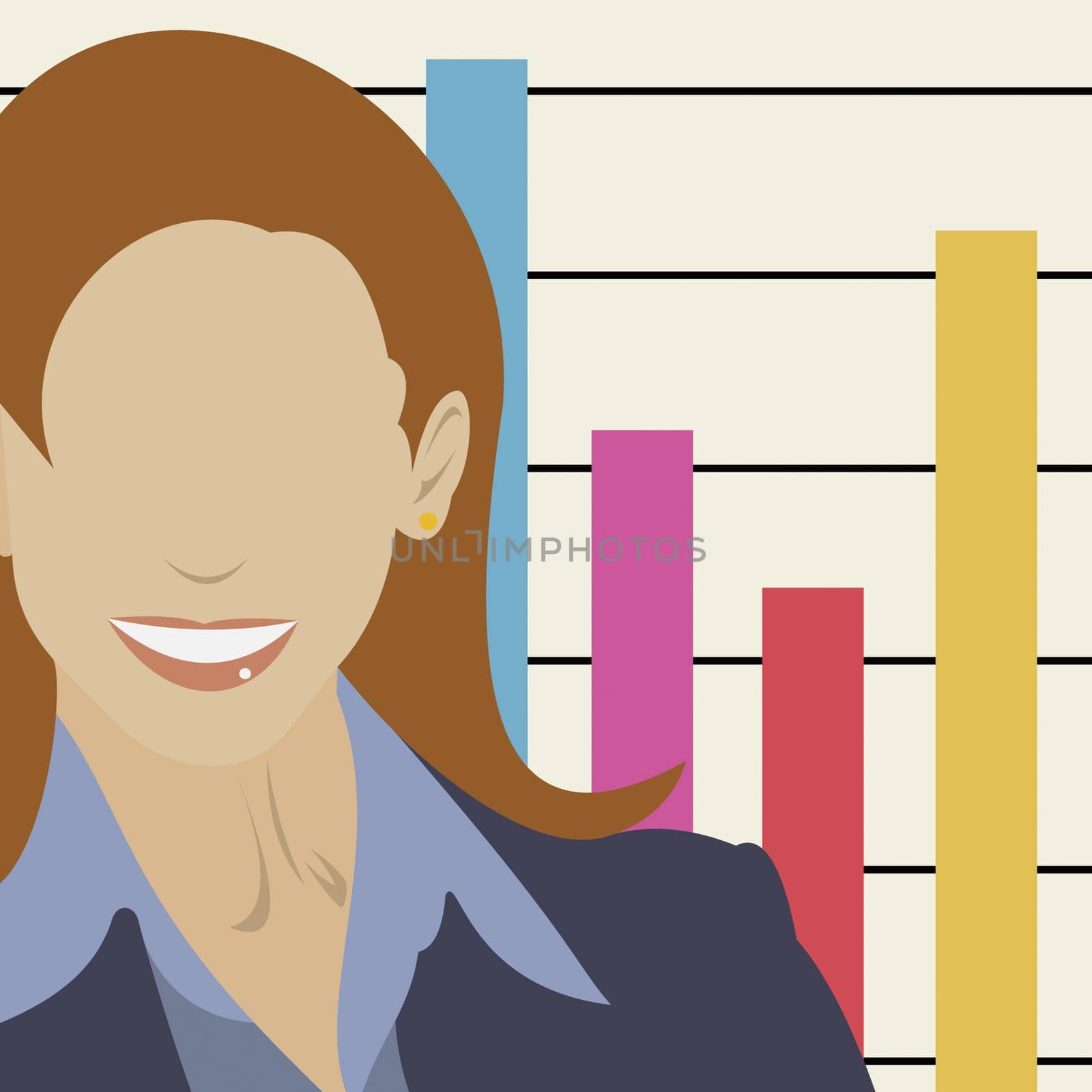 Businesswoman in front of a bar graph