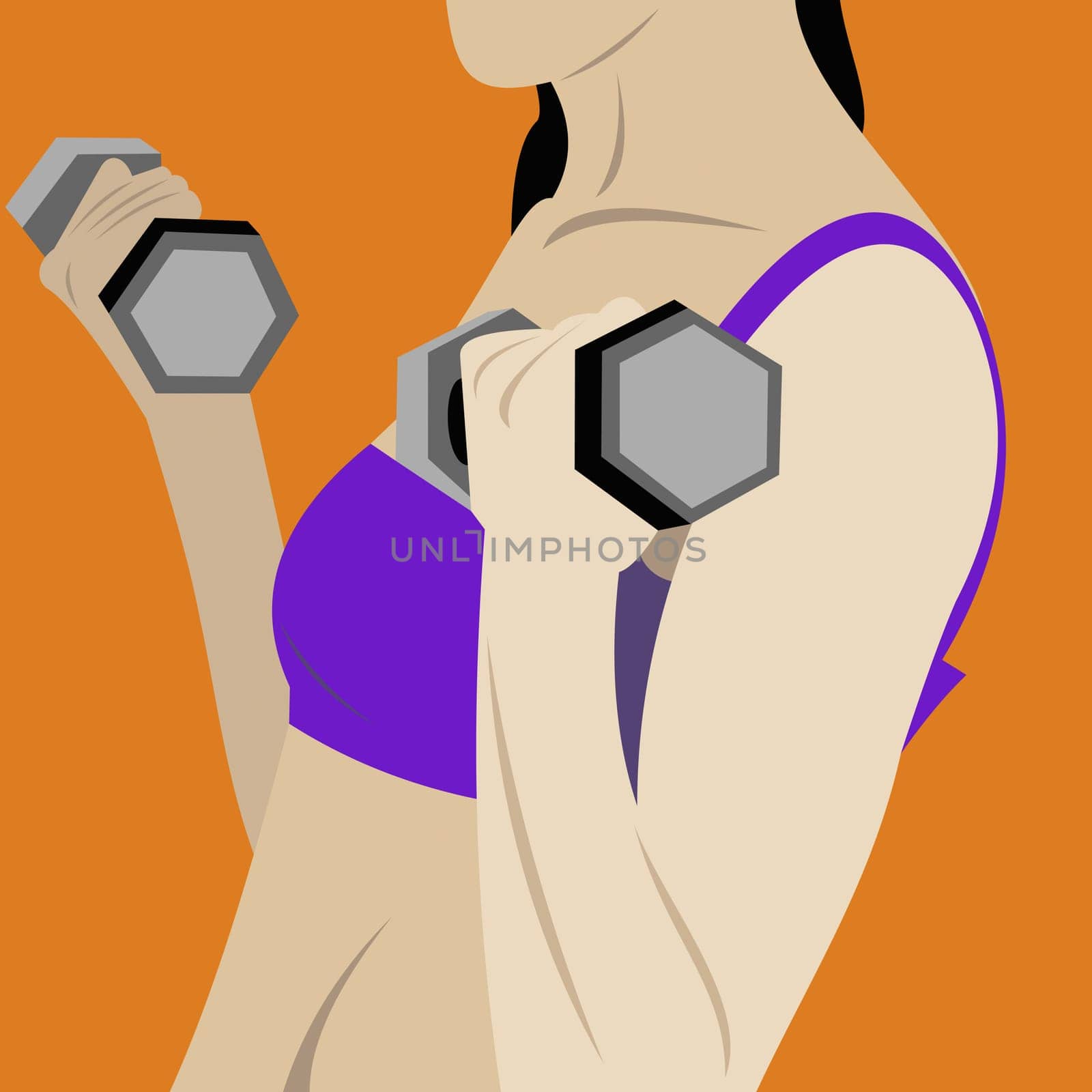 Young woman exercising with dumbbells