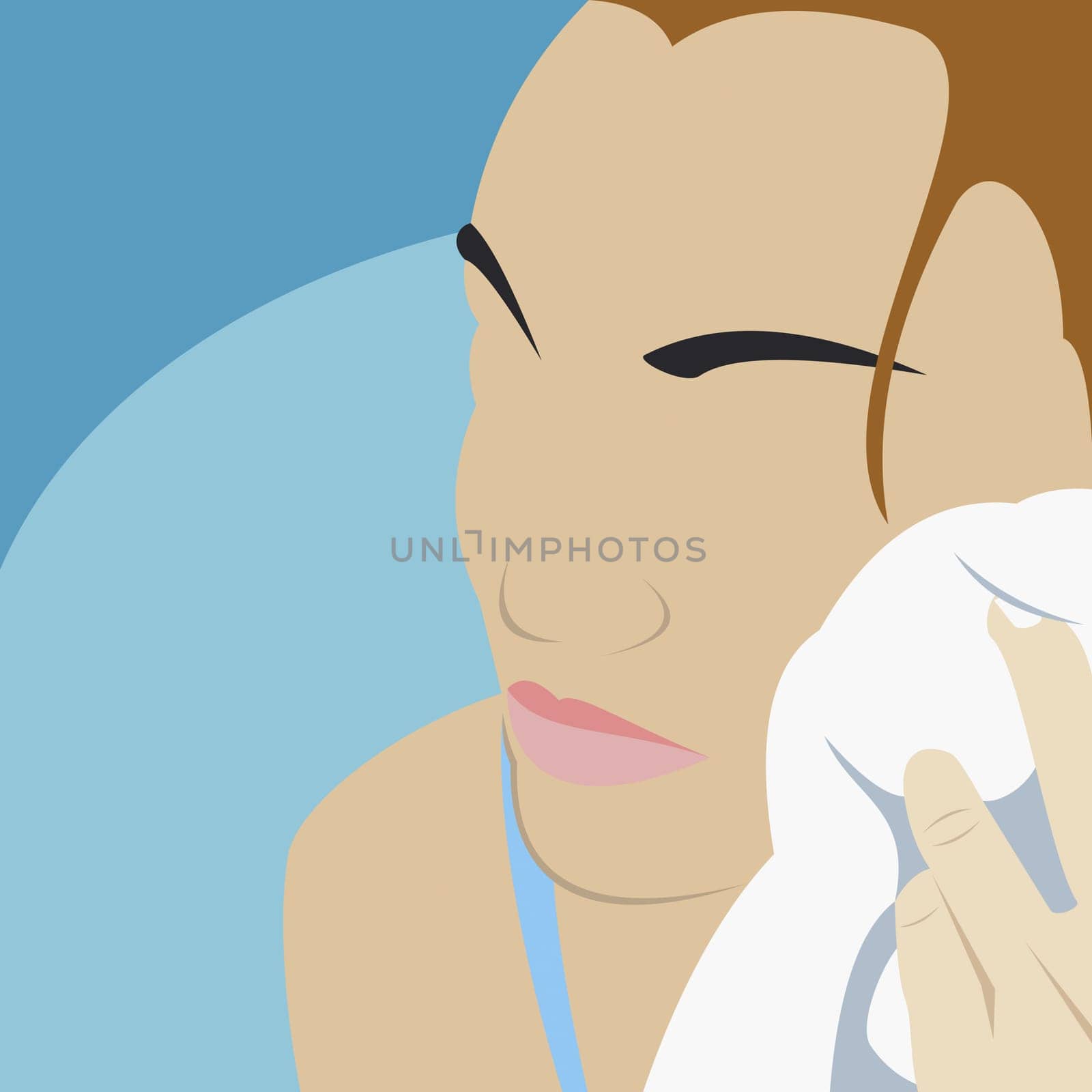 Young woman wiping her face with a towel