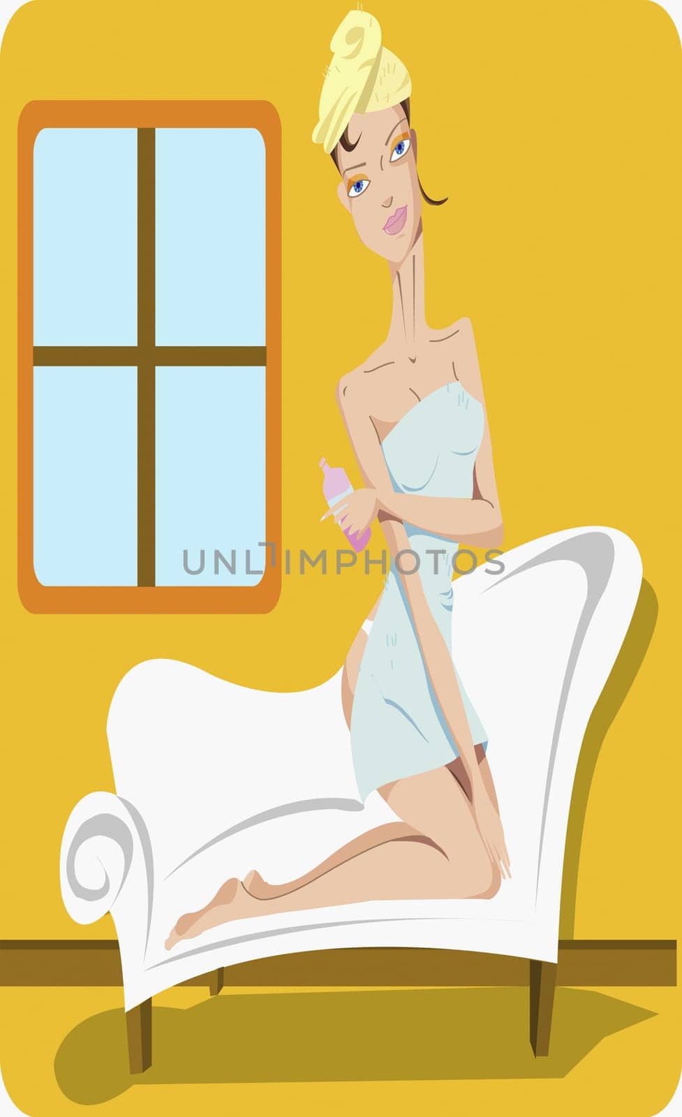 Woman kneeling on a chaise lounge