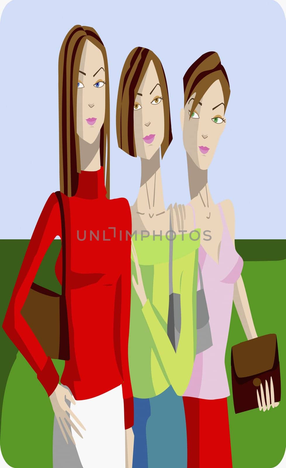 Three young women standing side by side