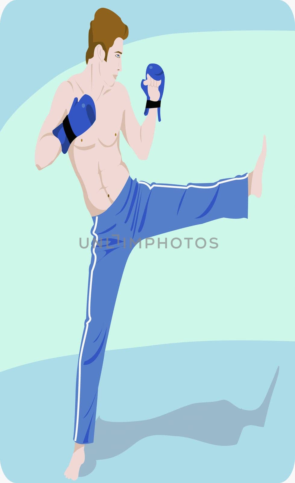 Young man practicing kickboxing
