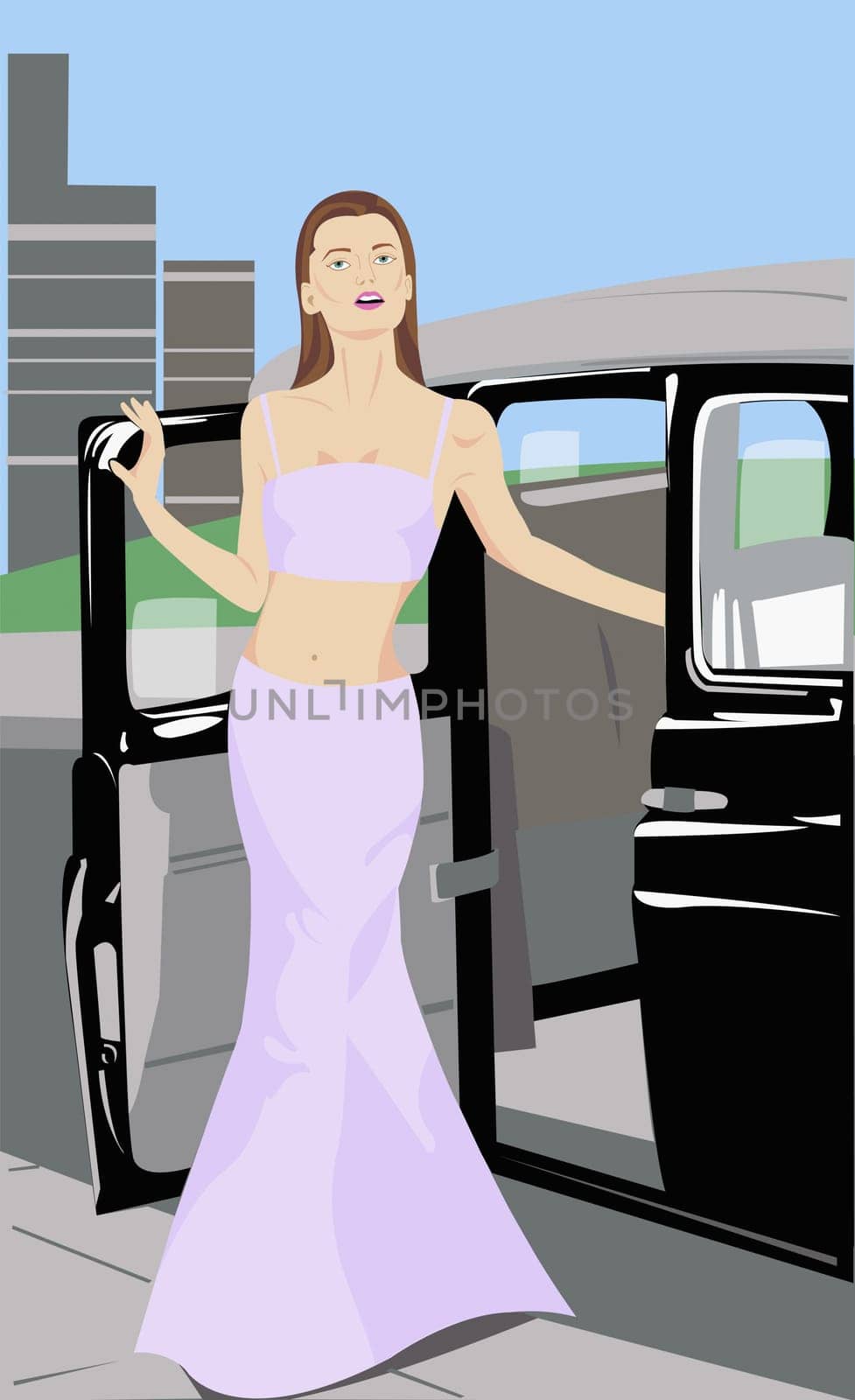 Young woman exiting from a car