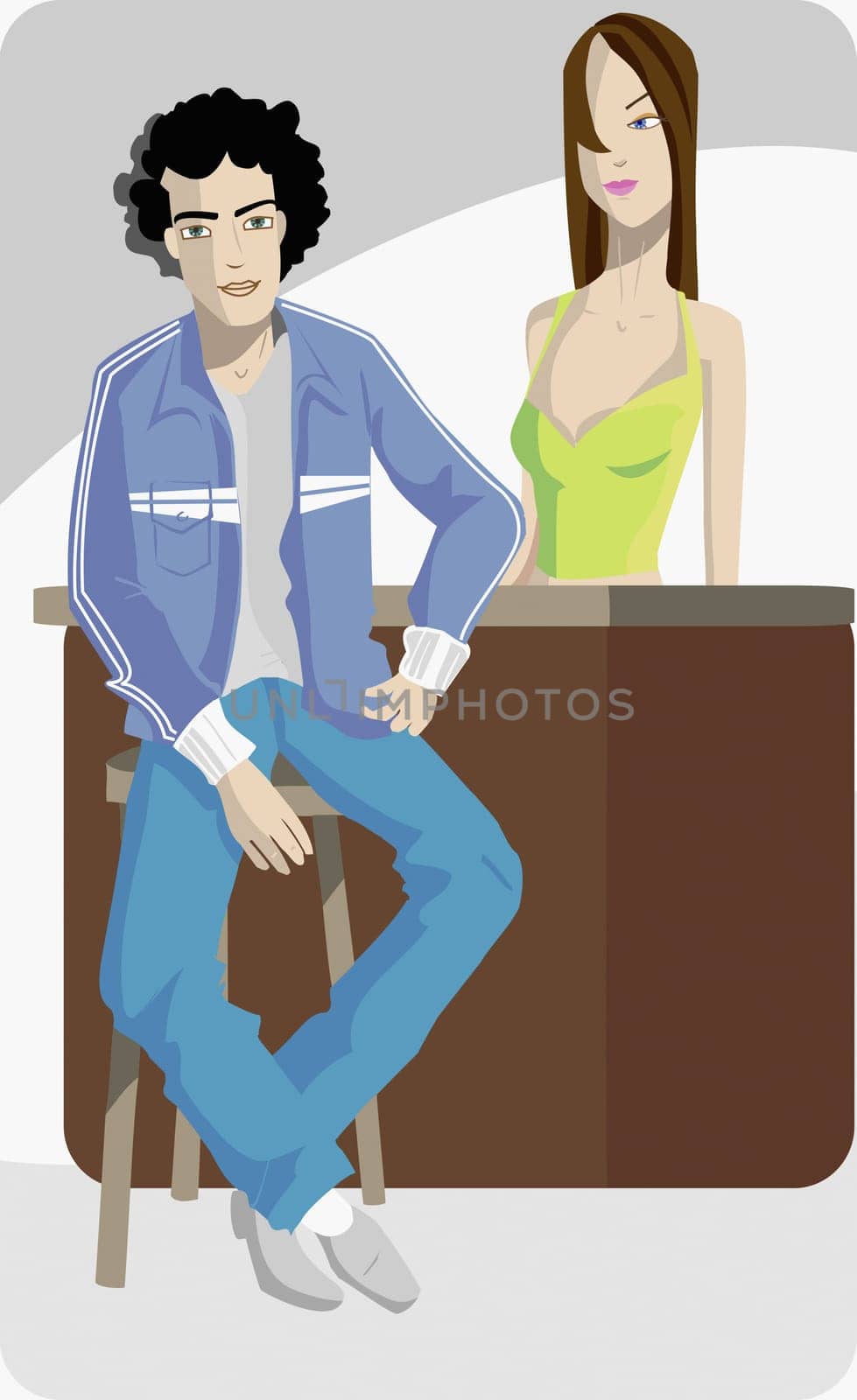 Woman standing behind a man on a bar stool