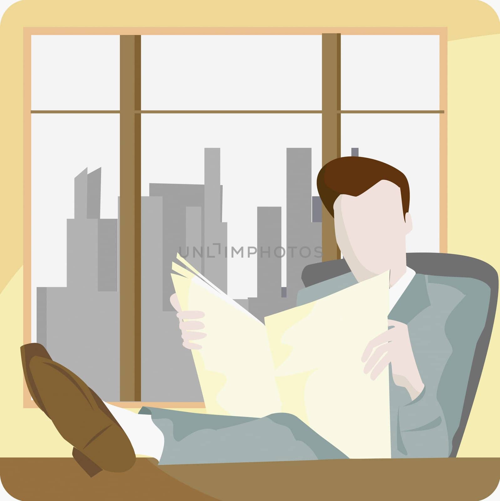 Businessman sitting and reading a newspaper