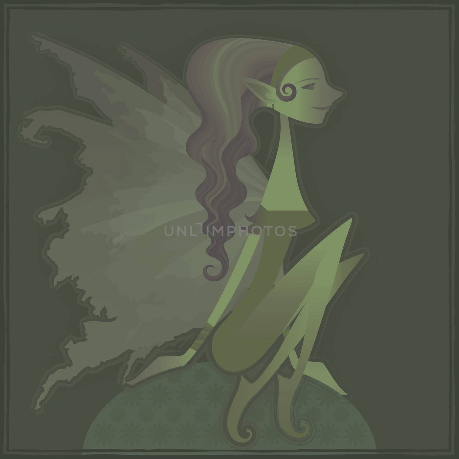 Close-up of a fairy sitting on a rock