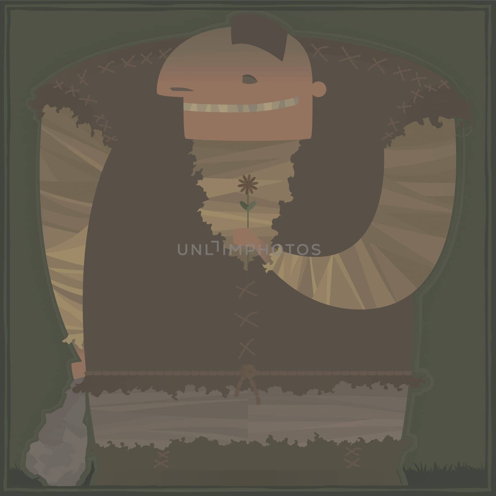Caveman smelling a flower and holding a club