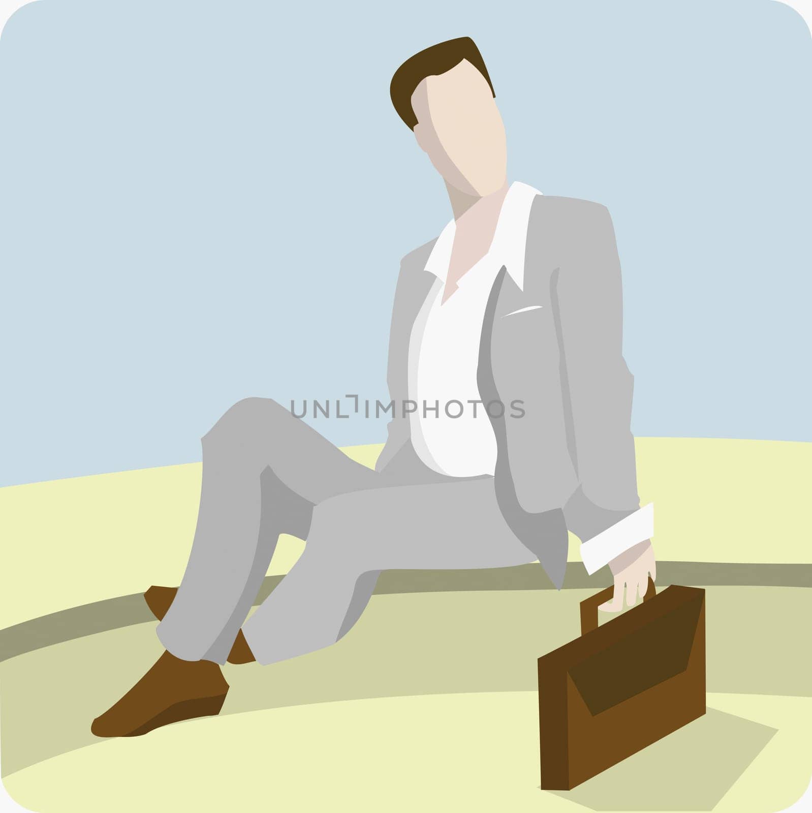 Businessman sitting and holding a briefcase