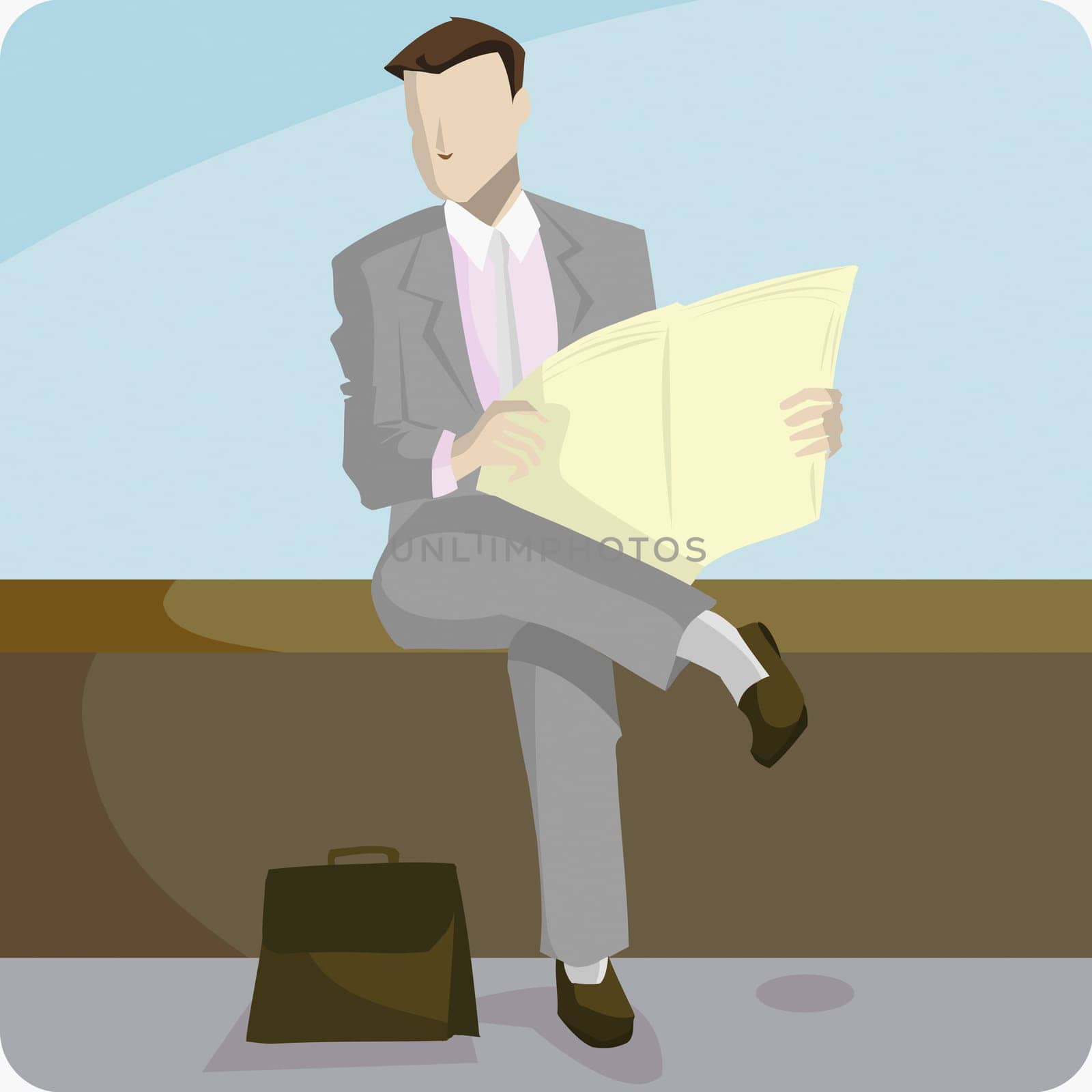 Businessman sitting on a bench and holding a newspaper