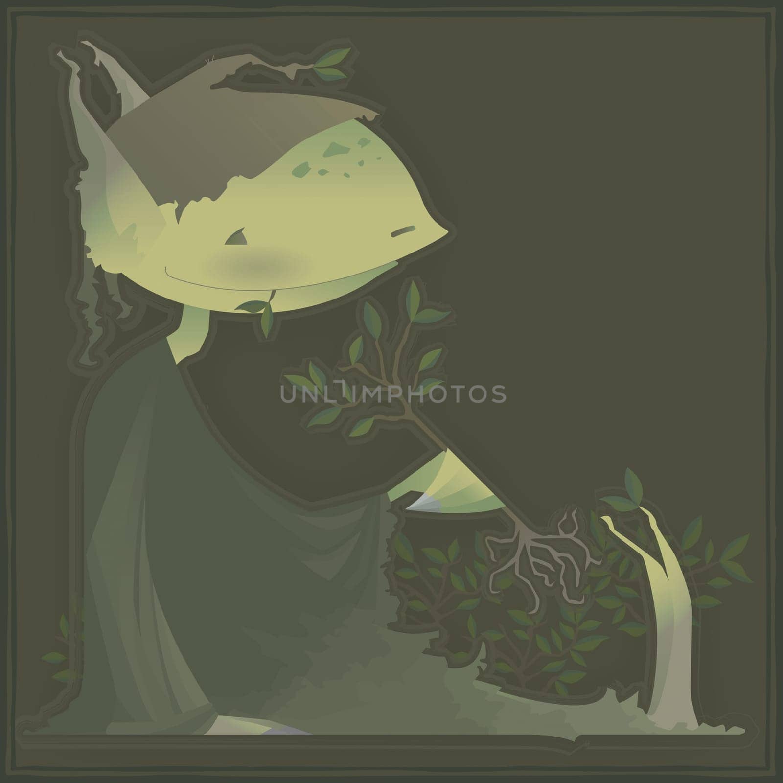 Close-up of a leprechaun eating a branch of a tree