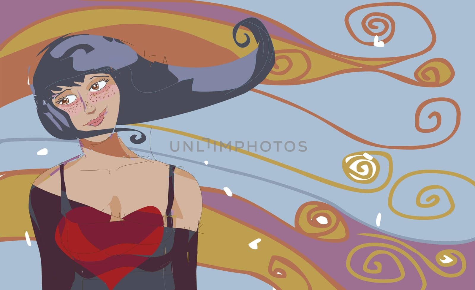 Young woman with her hair blowing in the wind
