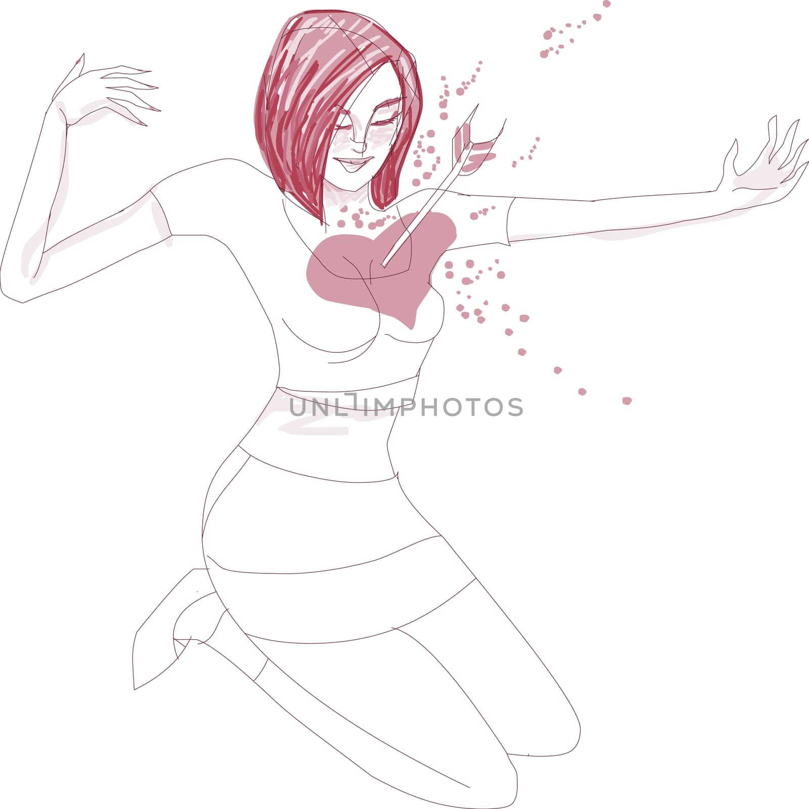 Woman kneeling with an arrow in a heart on her chest