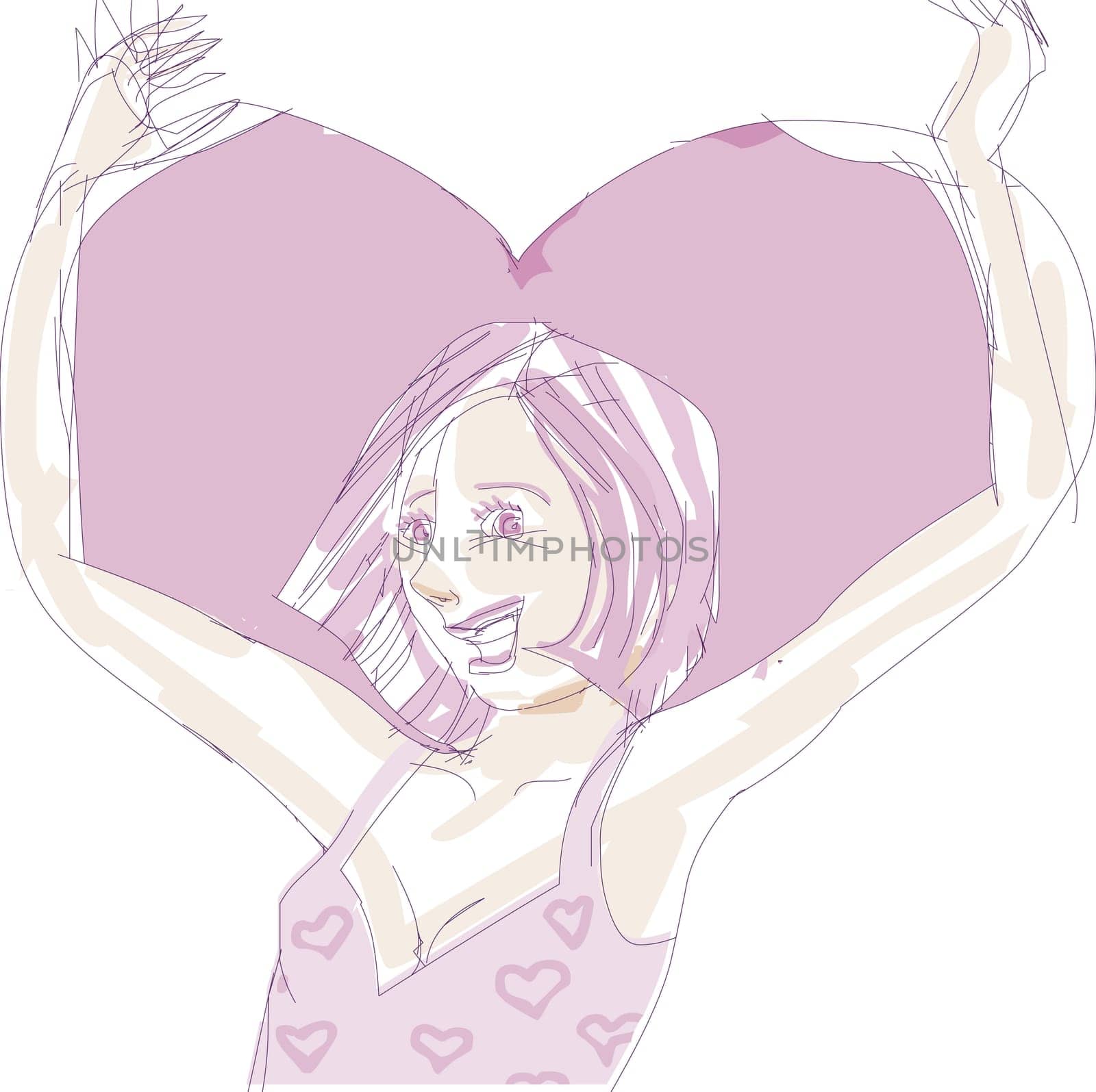 Young woman with a heart on her shoulders