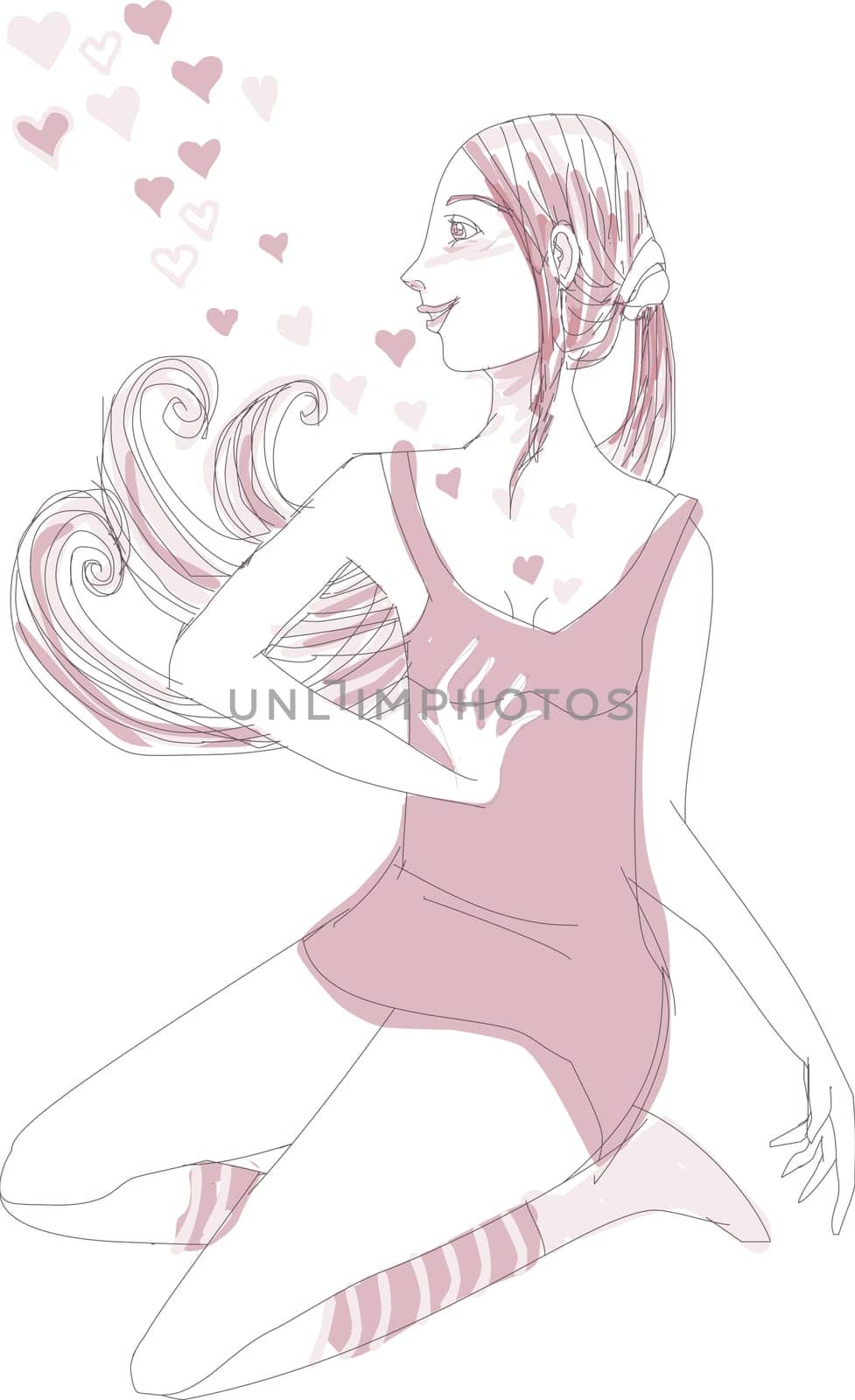 Woman looking at hearts with her hand on her chest