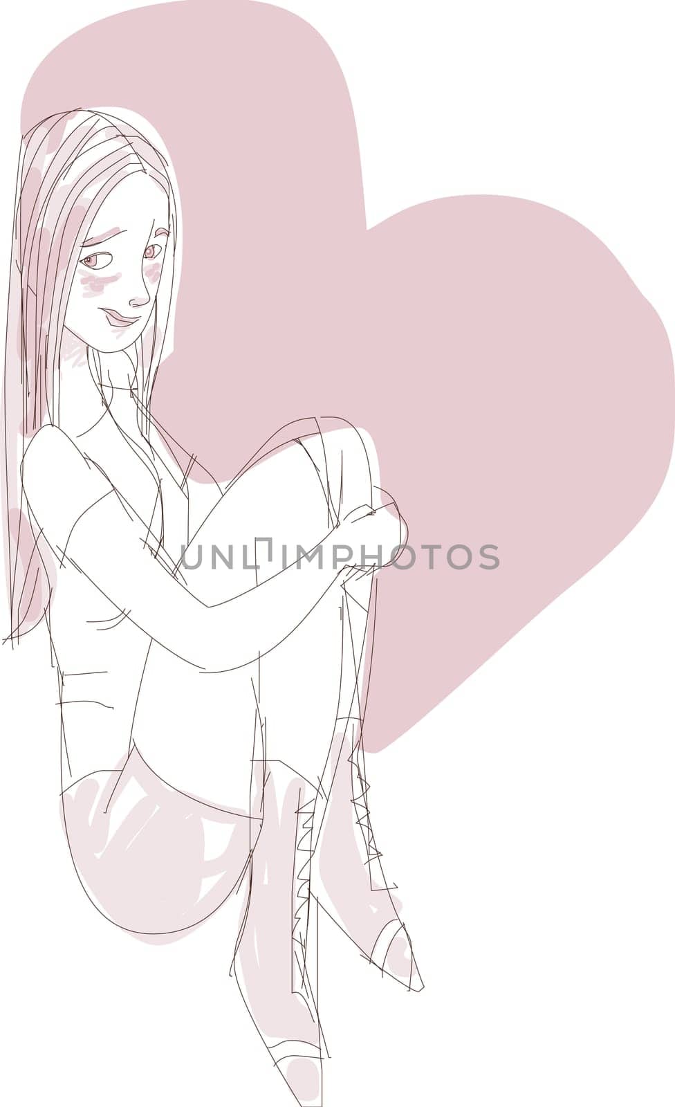 Young woman sitting with a heart behind her