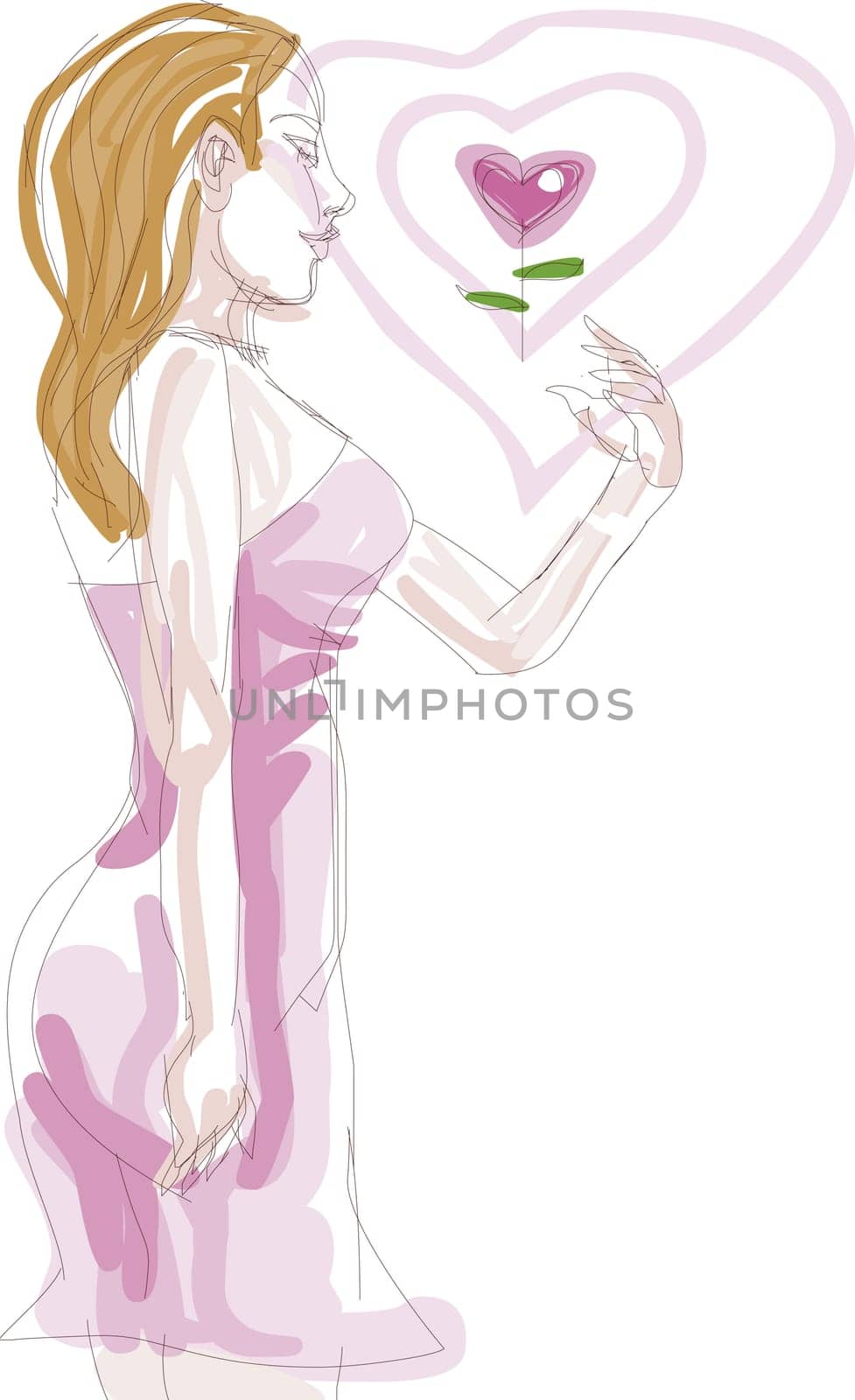 Young woman reaching for a flower in mid-air