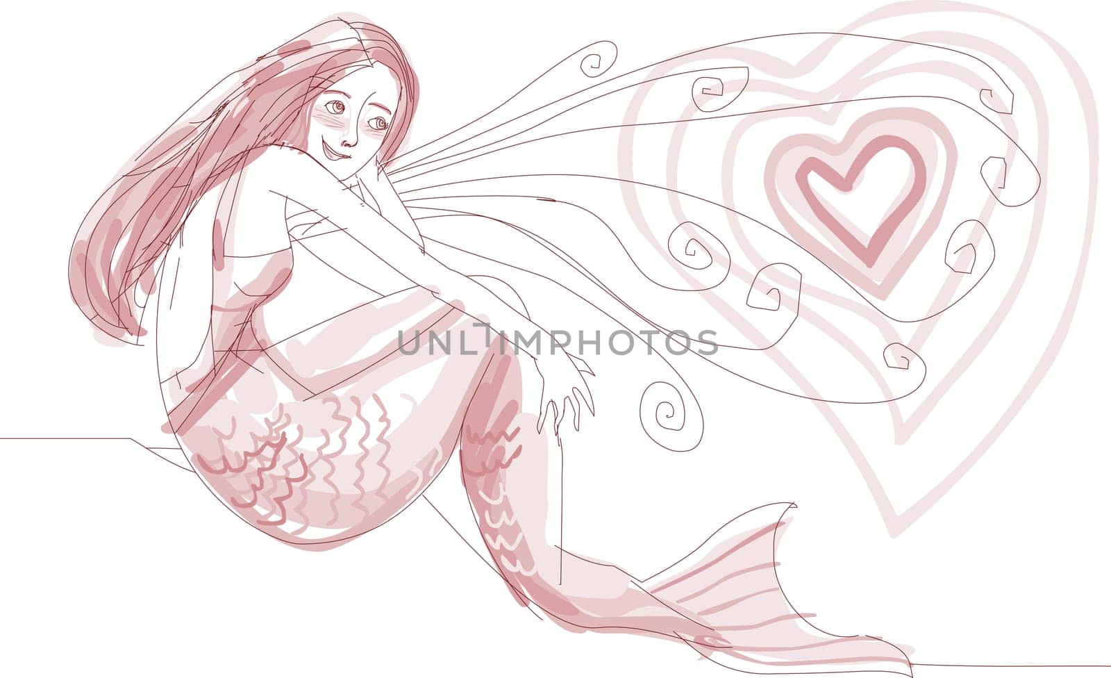 Mermaid with a heart in front of her