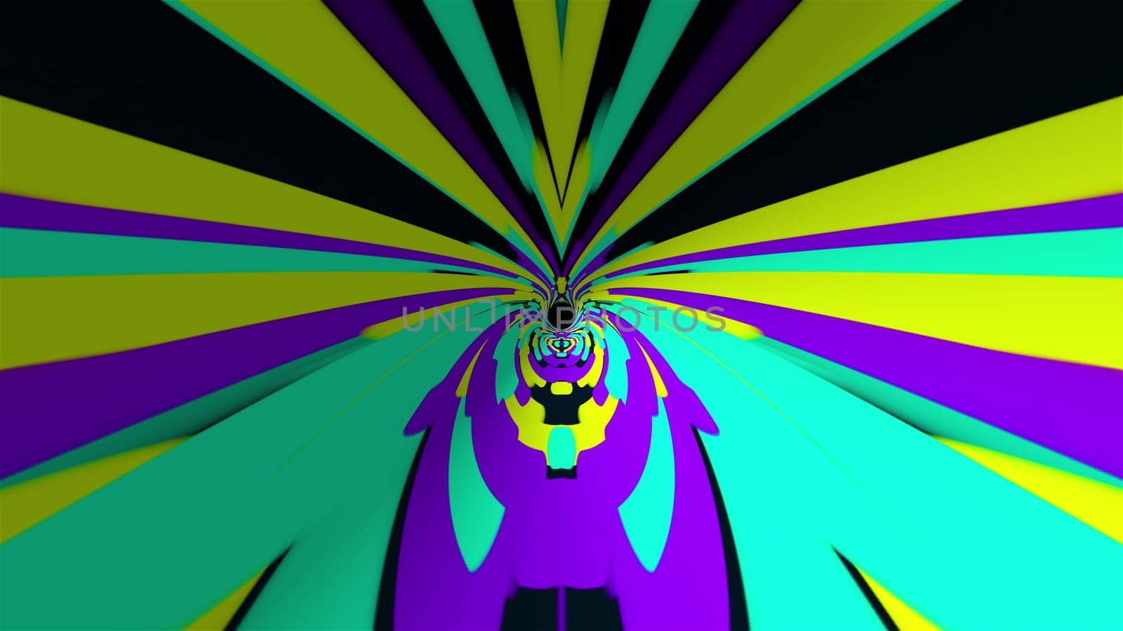 Colorful tunnel with lines, computer generated. 3d rendering abstract backdrop. Flight inside a stript corridor