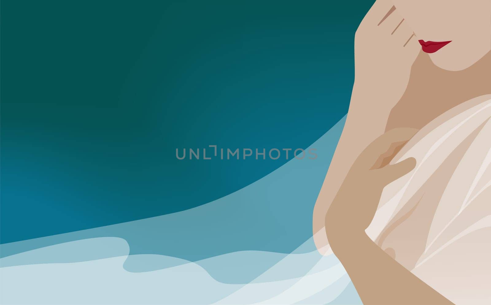 Close-up of a naked young woman draped in cloth