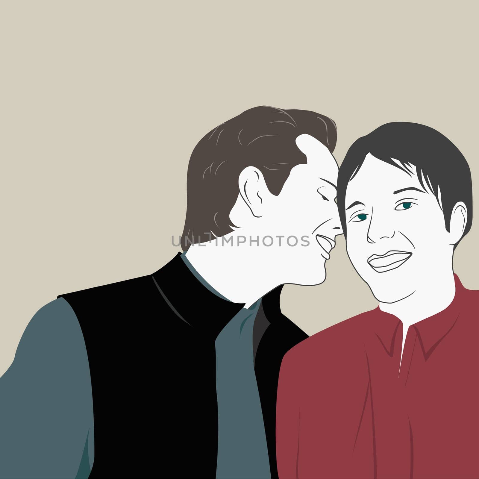 Young man whispering into a young woman's ear