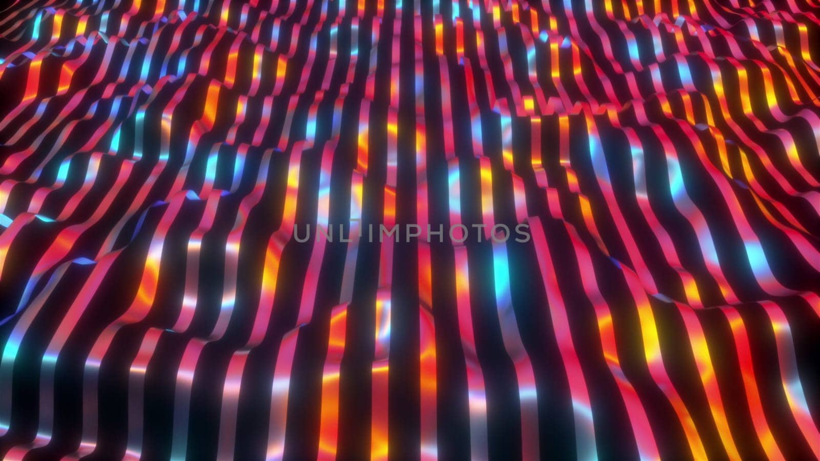 Computer generated wavy neon lines. 3d rendering stripes backdrop with gradient light