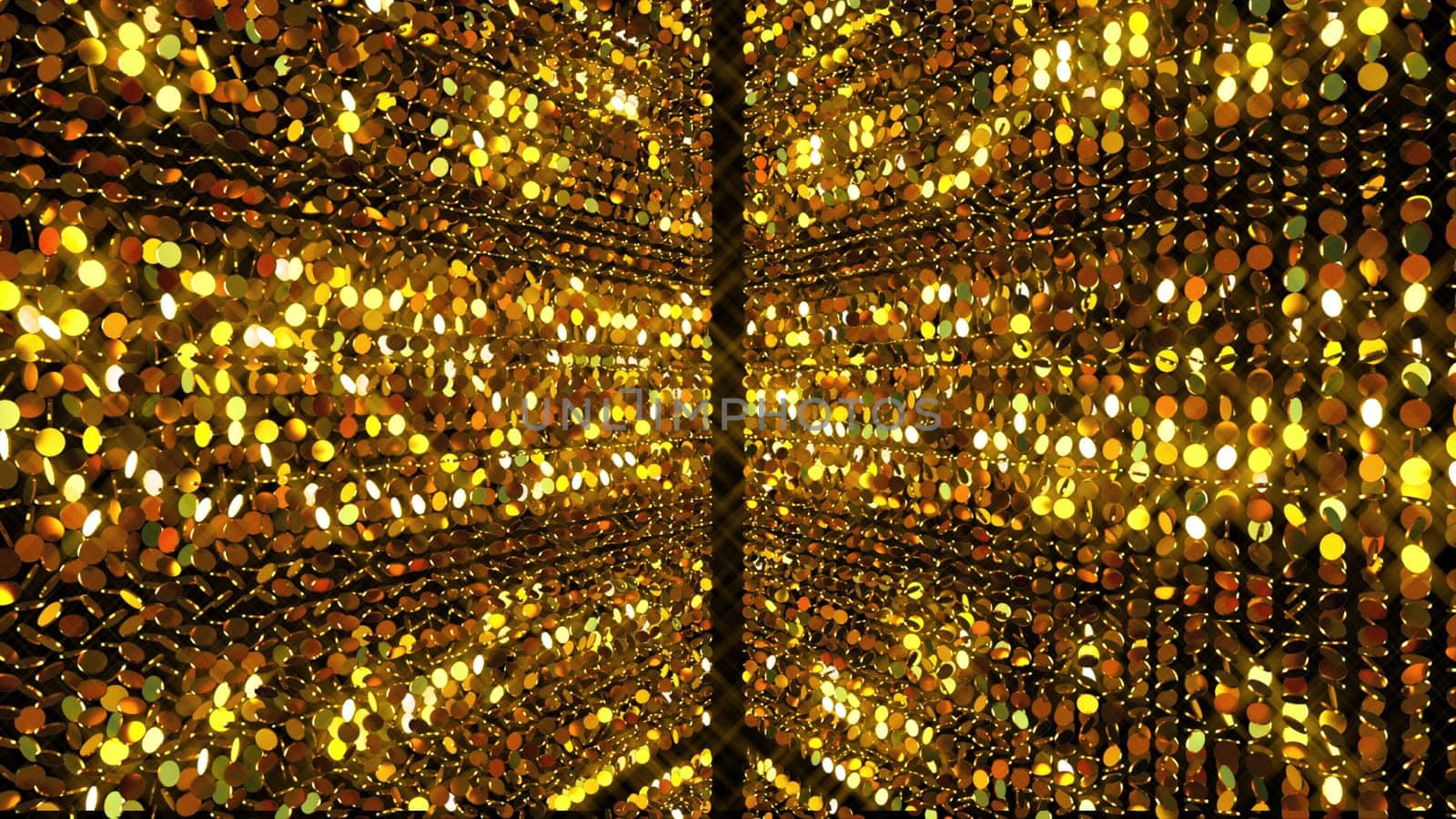 Gold backdrop from many glittering coins, computer generated. 3d rendering luxurious symmetry