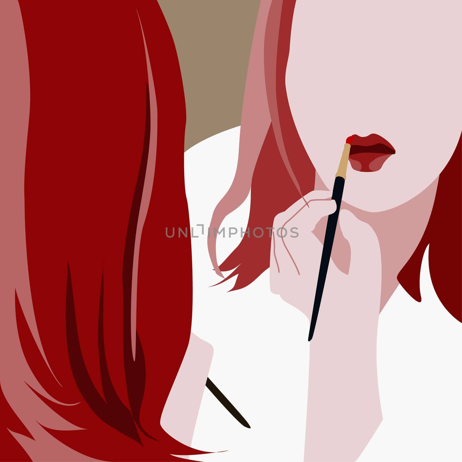 Young woman applying lipstick