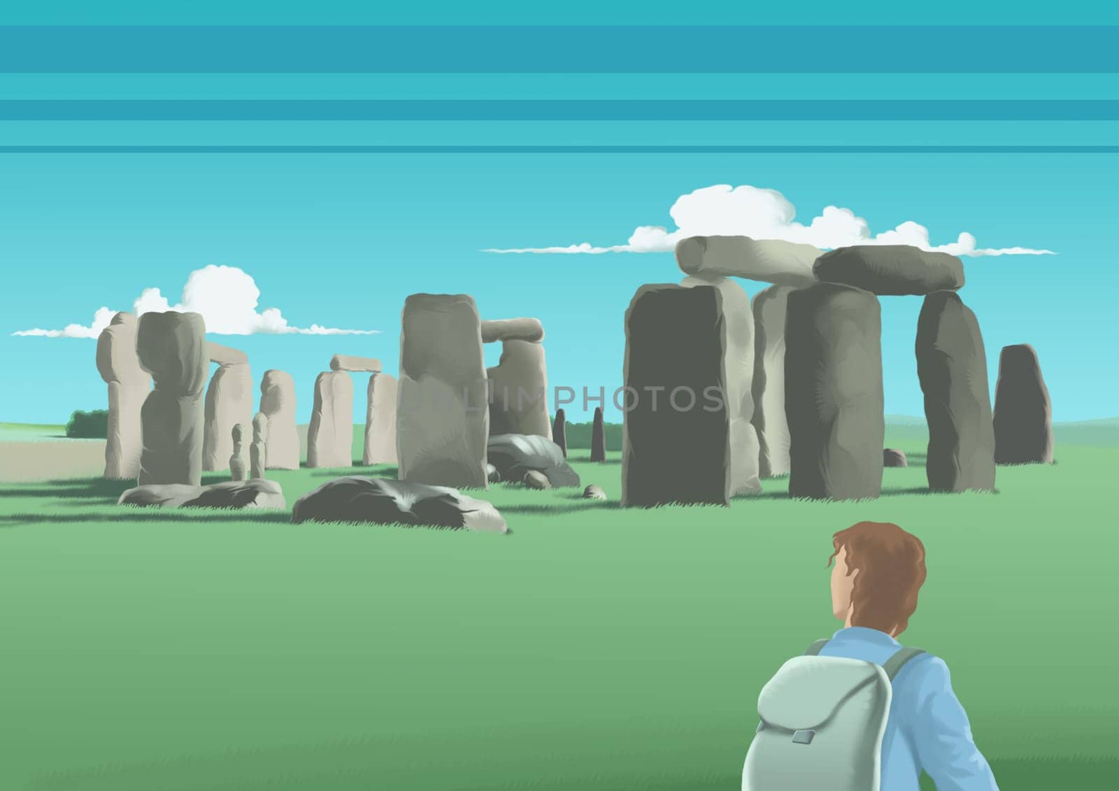 Young man looking at old ruins
