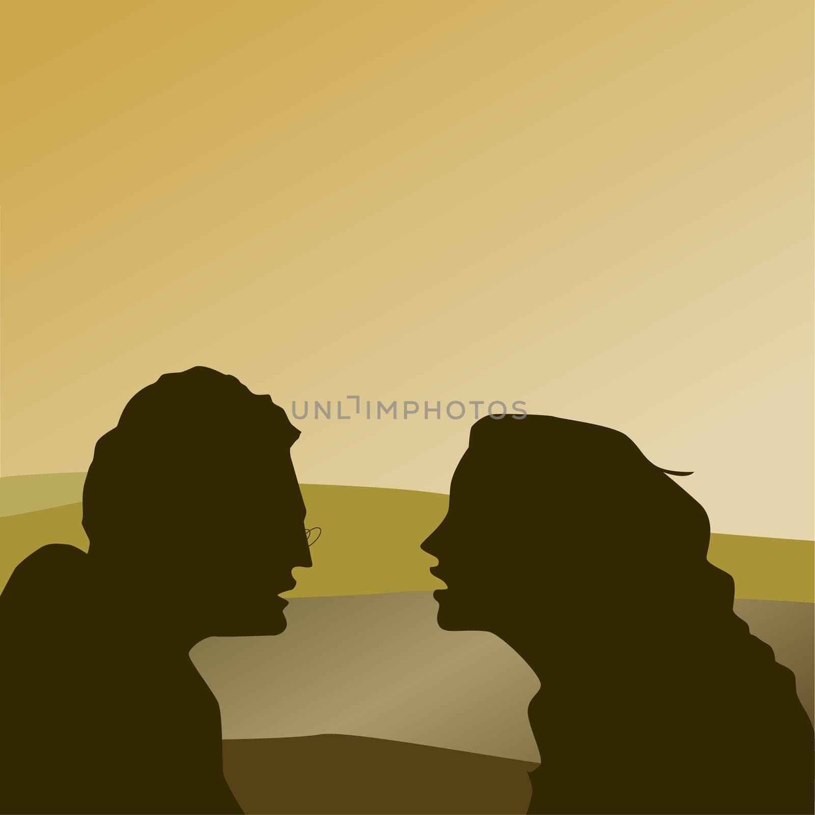 Silhouette of a young couple talking to each other