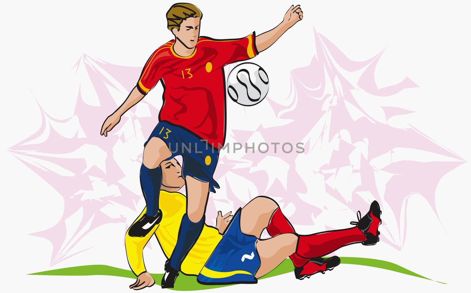 Two soccer players playing soccer