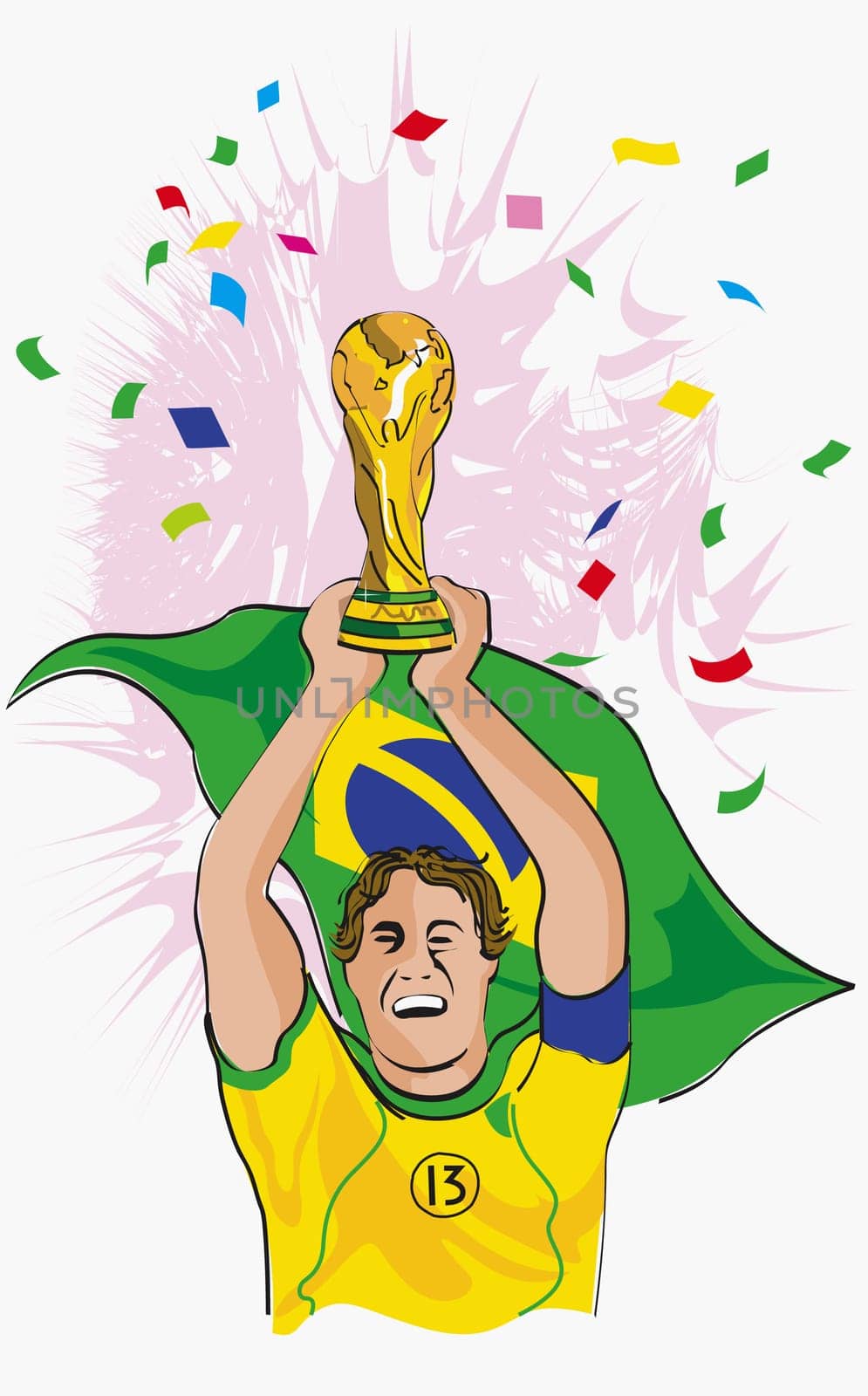 Soccer player holding up the World Cup