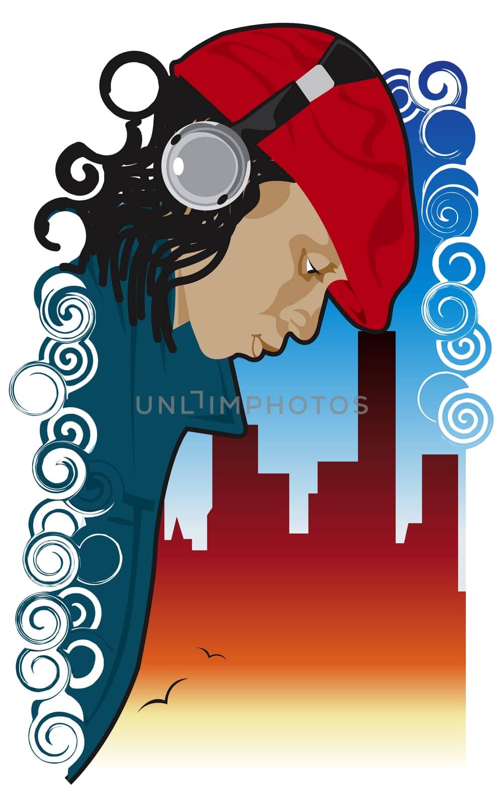 Young man wearing a pair of headphones