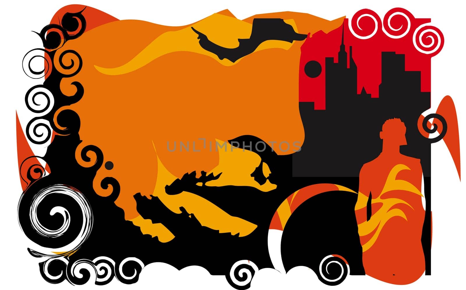 Swirl pattern on an orange and red background