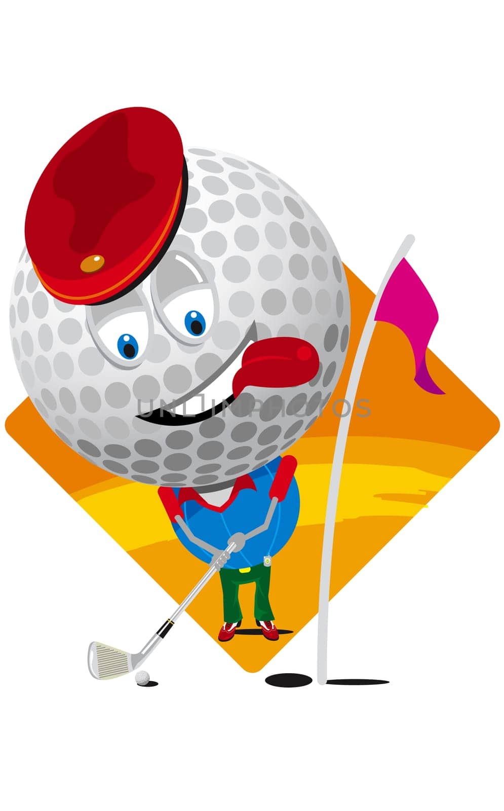 Golf ball swinging a golf club