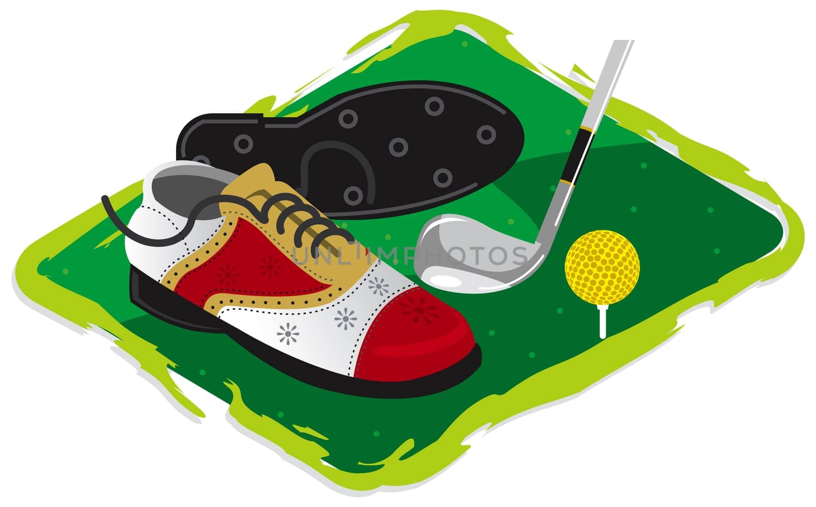 Pair of golf shoes and a golf ball