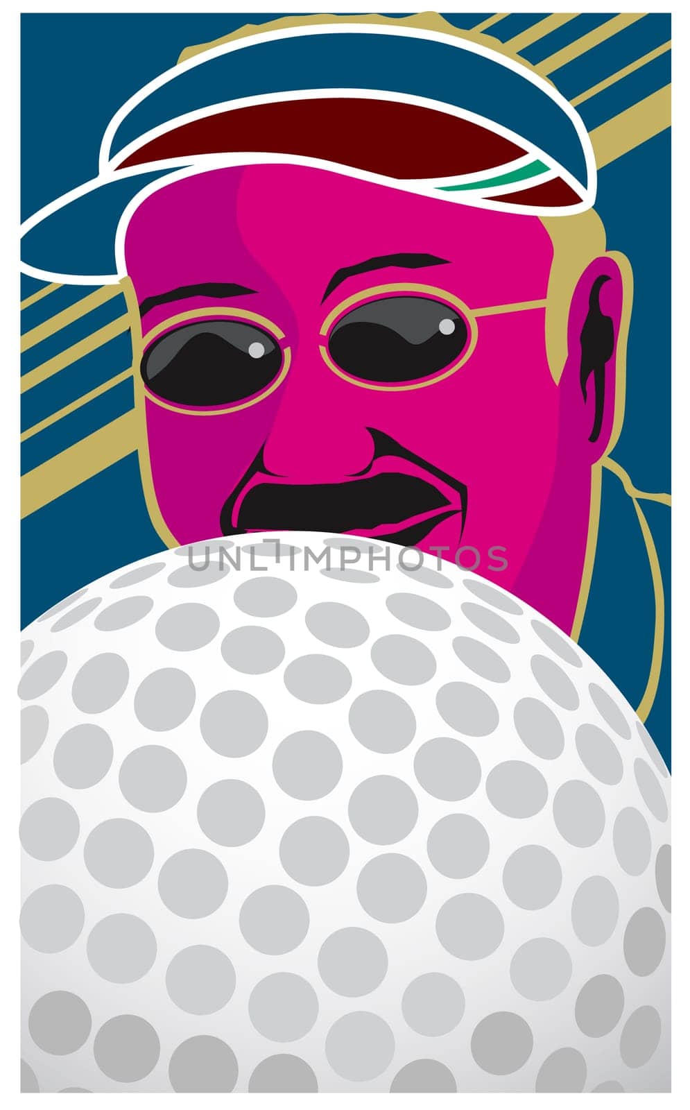 Golf ball in front of a mid adult man
