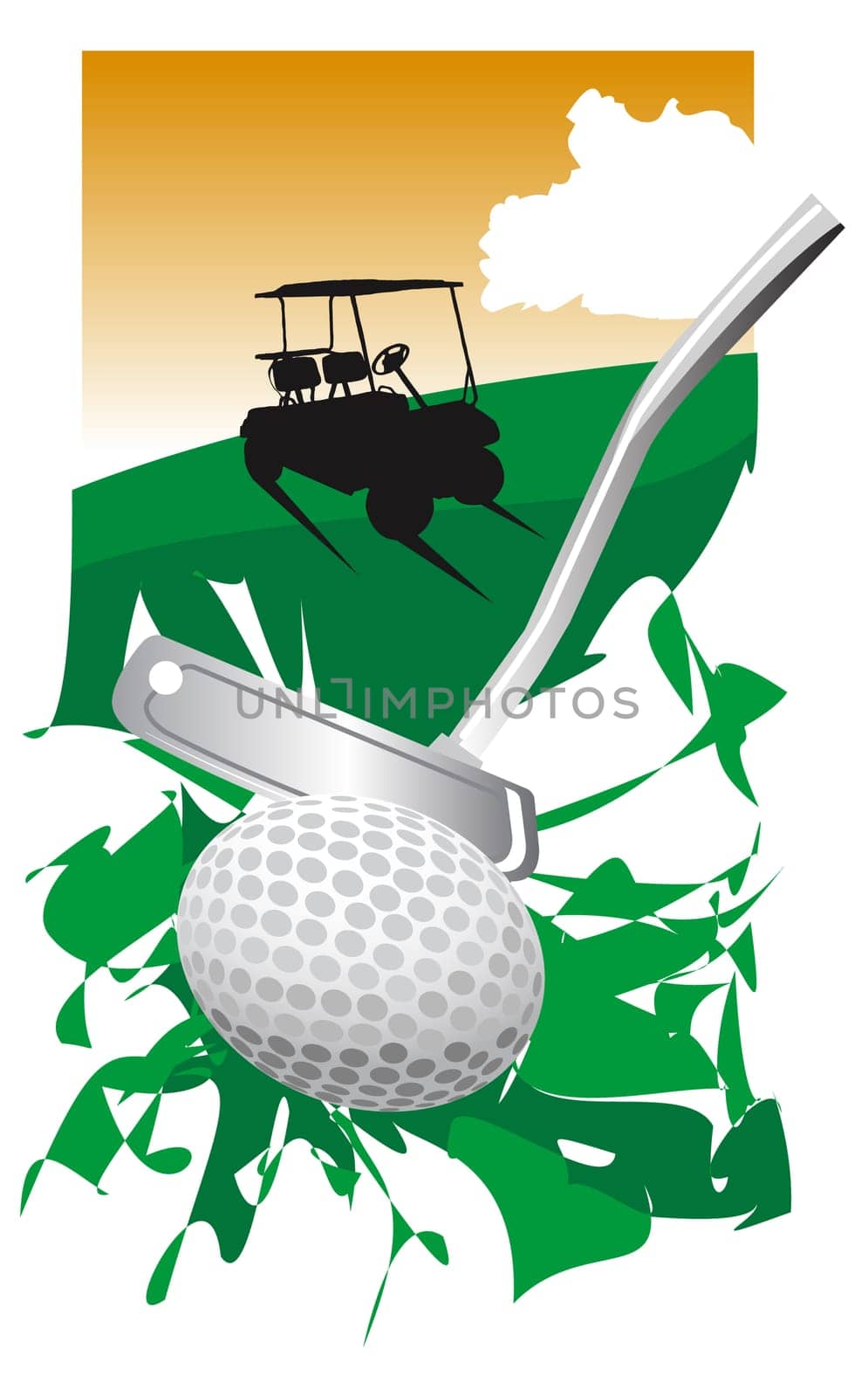 Golf club hitting a golf ball