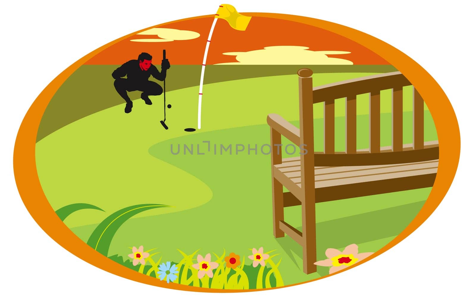 Young man squatting on a golf course