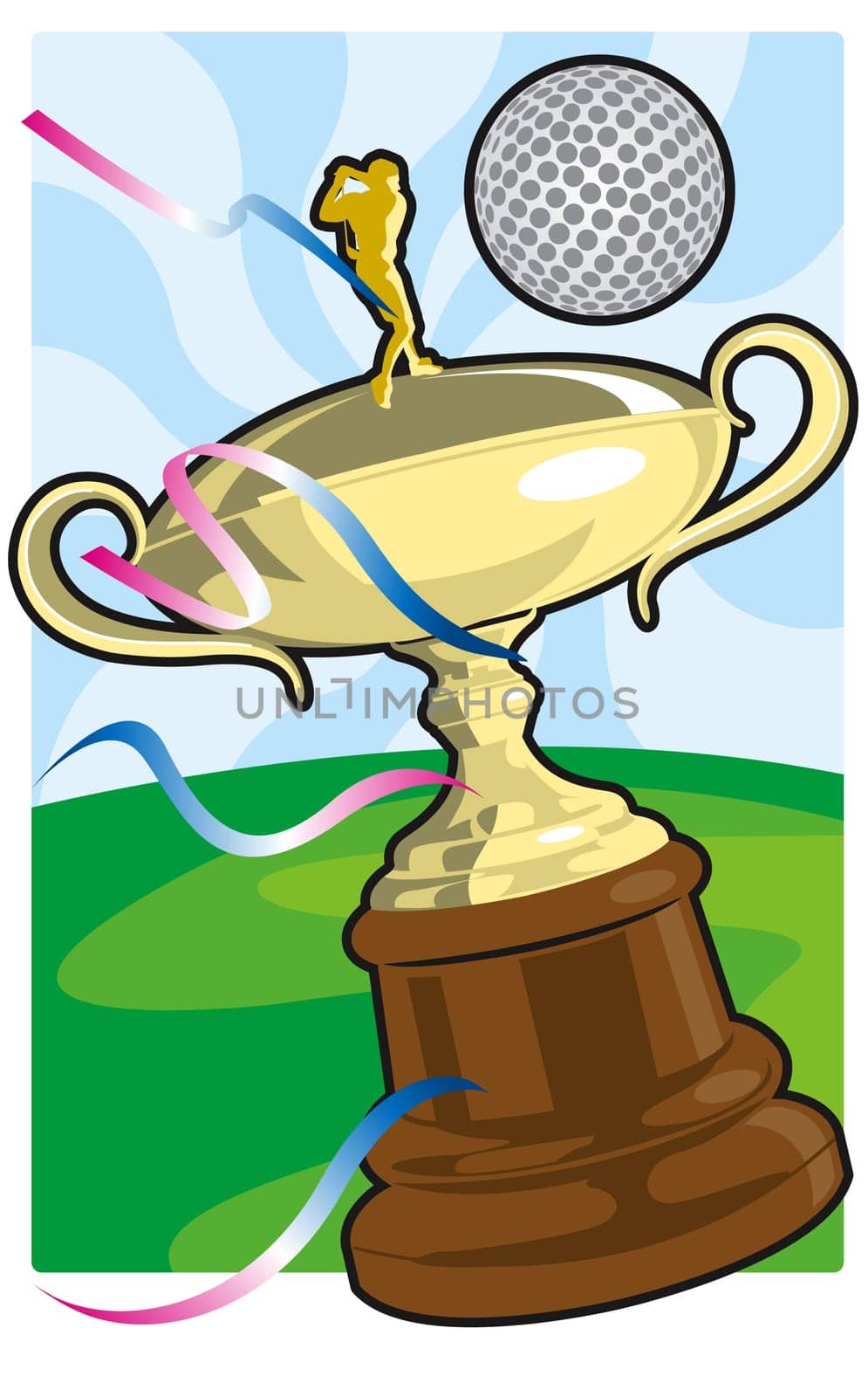 Golf ball over a trophy